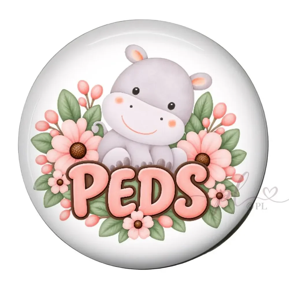 PEDS Nurse Badge Reel Pediatric Nurse RN Cute Hippo Floral ID Holder Gift